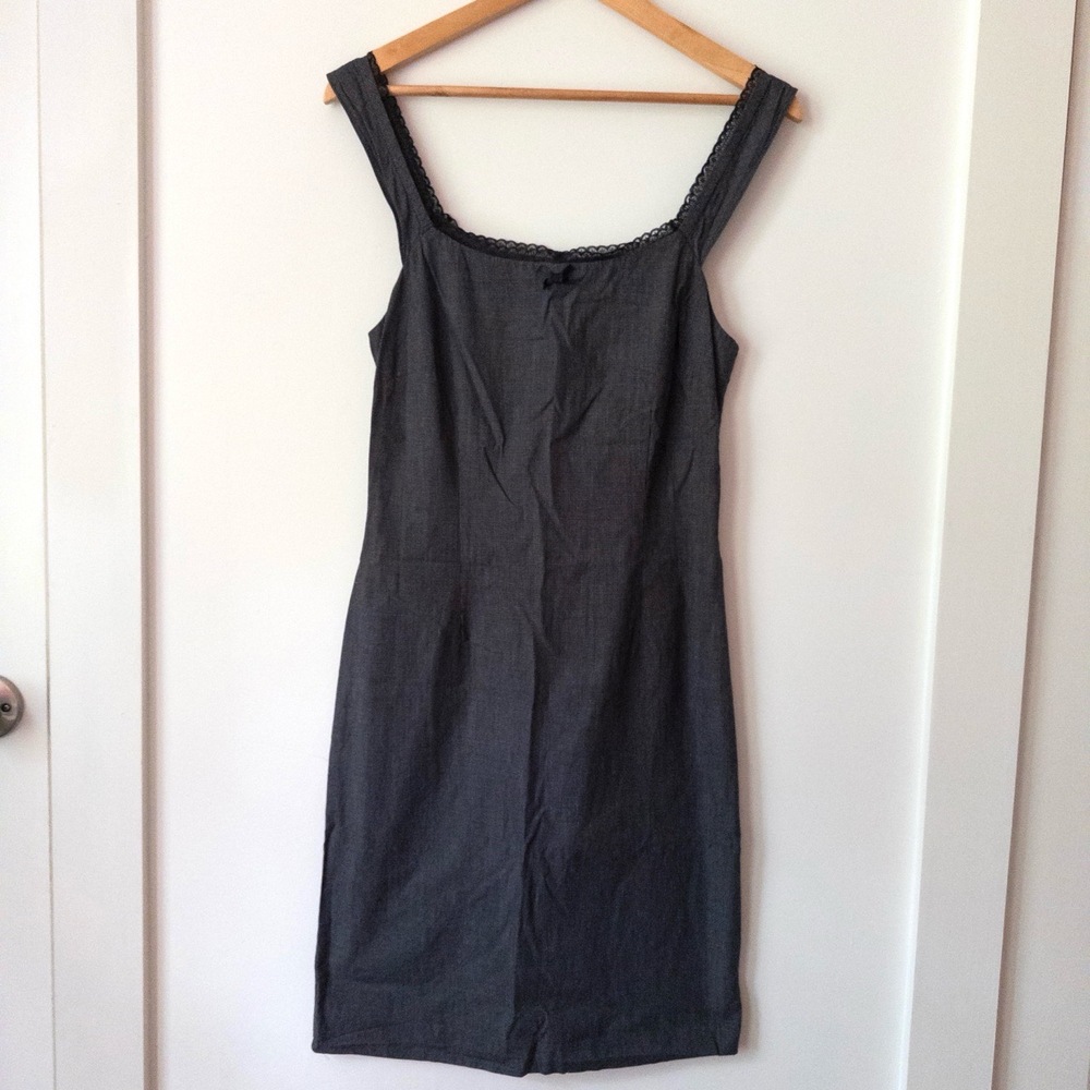 Y2K B. Moss Black Micro Check Slip Dress Lace Fairy Grunge‎ Whimsigoth Witchy